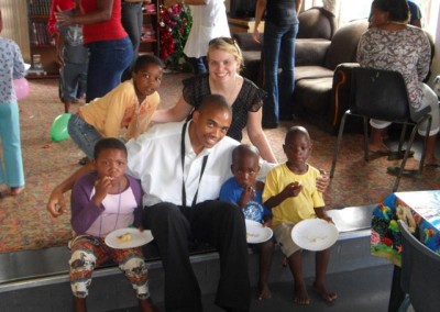 Herbert and Shuvee having a meal with the kids